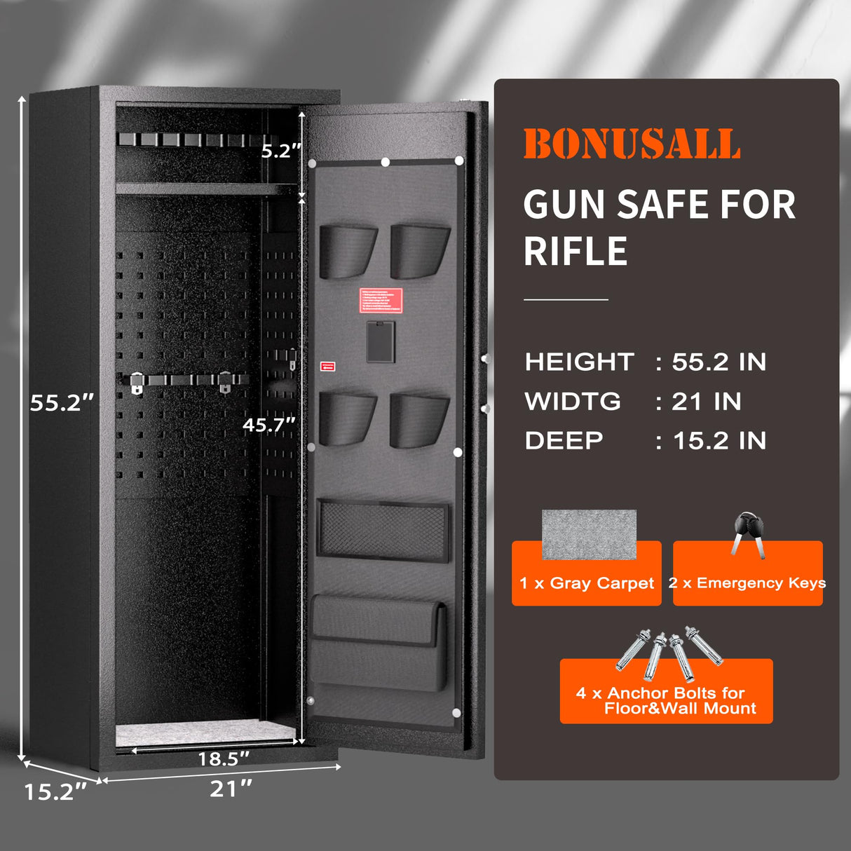 Bonusall 10-14 Rifle Gun Cabinet,Rifle Safe Cabinets for Home Storage,Home Gun Locker for Rifles and Shotguns with Firproof, Gun Safes & Cabinets with Adjustable Shelves & Handgun Pockets Bonusall