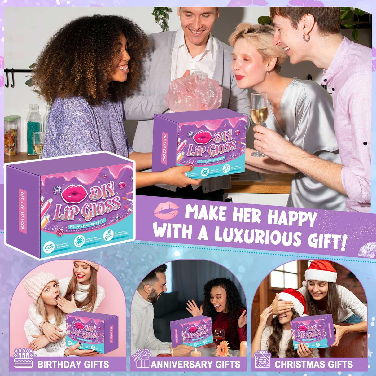 JCOOS DIY Lip Gloss Making Kit - 63PCS Diamond Matte Lip Gloss Base, Tubes & Pigment - Teen Girl Gifts Jcoos