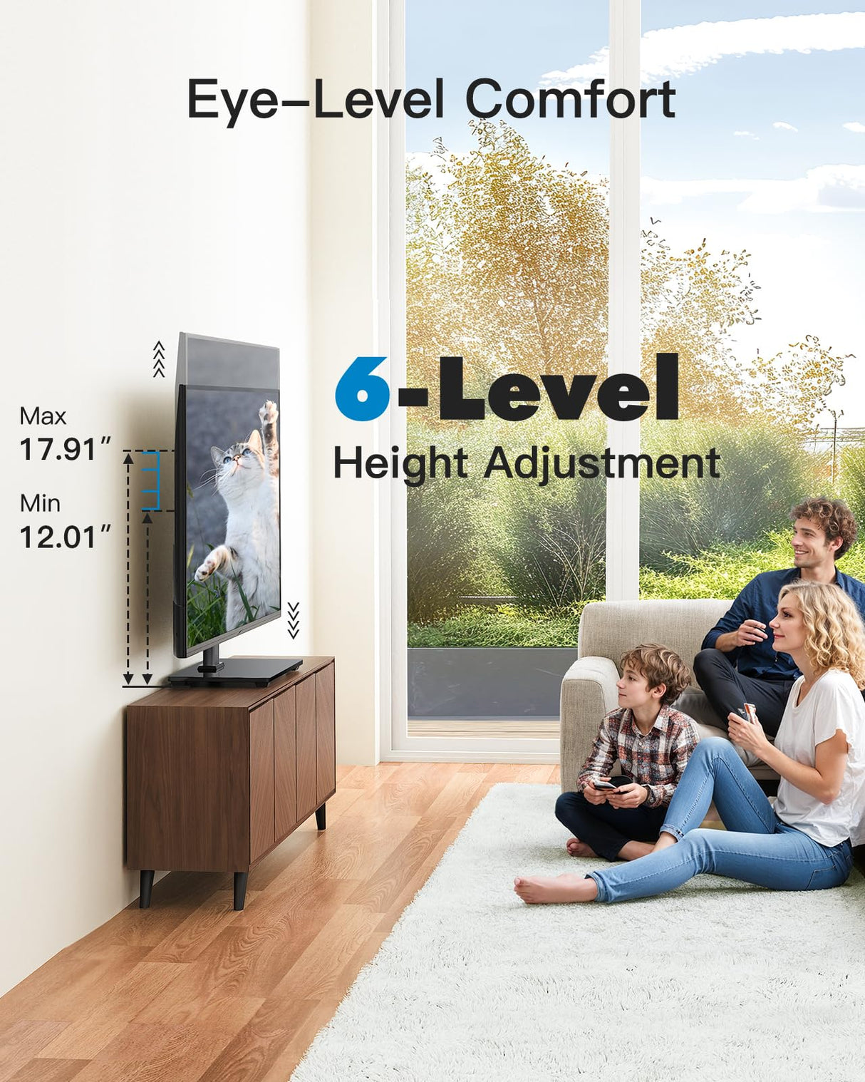 PERLESMITH Universal TV Stand - Table Top TV Stand for 32-60 inch LCD LED TVs - Height Adjustable TV Base Stand with Tempered Glass Base & Wire Management, VESA 400x400mm PSTVS04 PERLESMITH