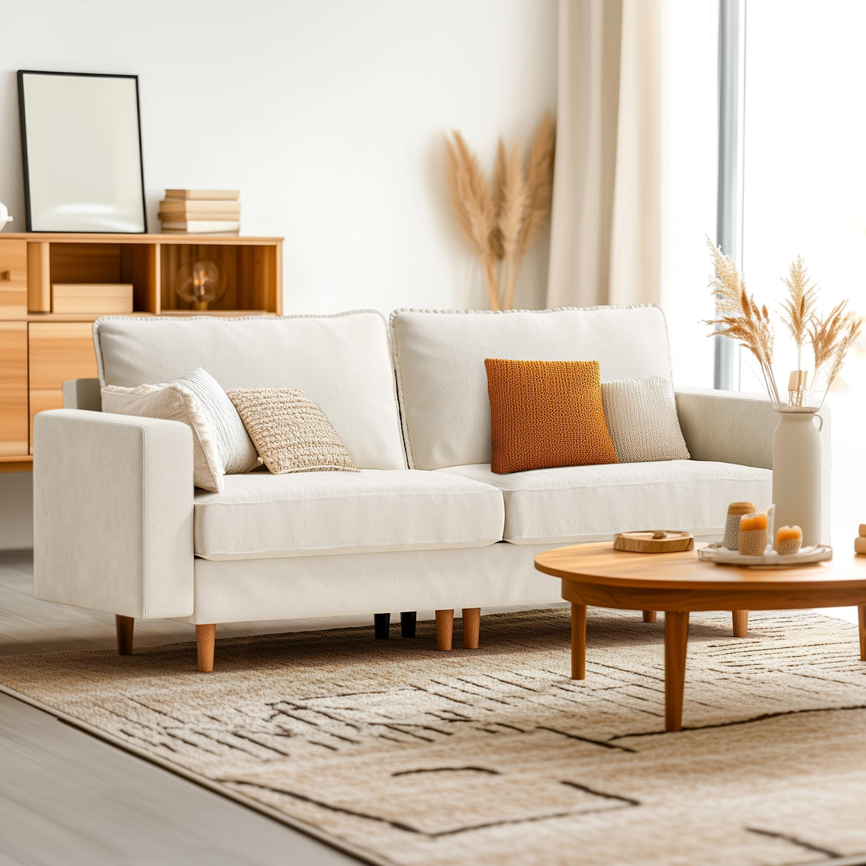 Pamapic 81'' W Loveseat Sofa,Love seat Couches,3 Seater Loveseat,Deep Love Seat Sofa,Washable Dutch Velvet Sofa,Comfy Cushion,Modern Love seat Couches for Living Room,Bedroom,Apartment,Loft,Beige Pamapic