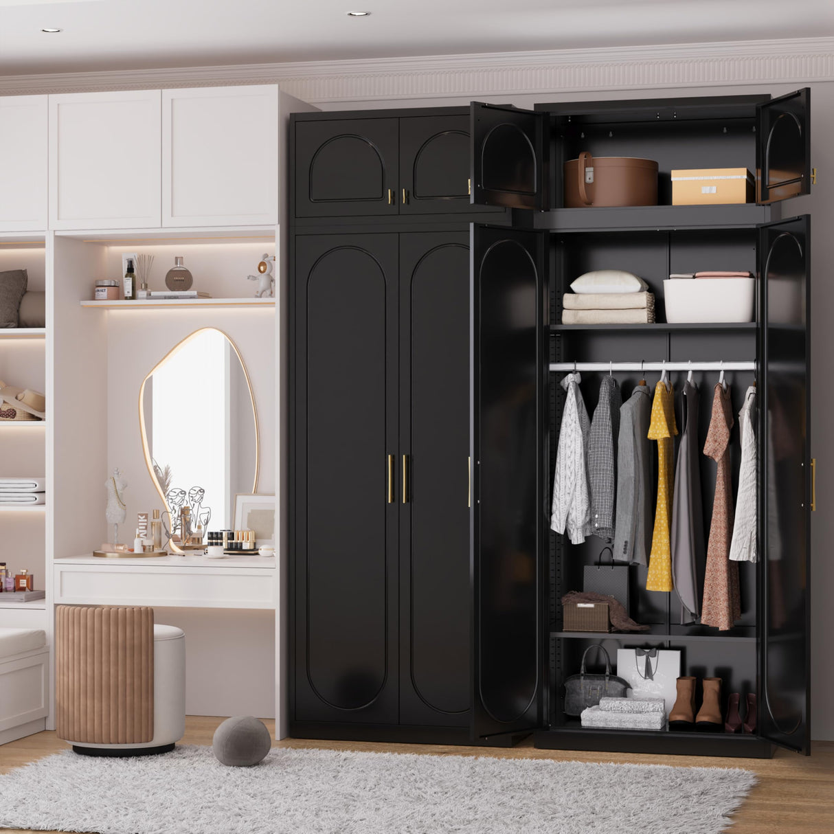 Polup Metal Armoire Wardrobe Closet, 86 Inch Tall Freestanding Wardrobe Cabinet with Hanging Rod, Bedroom Armoires with Doors, 18" D x 32" W x 86" H, Black, Assemble Required, Shipped in Two Packages Polup