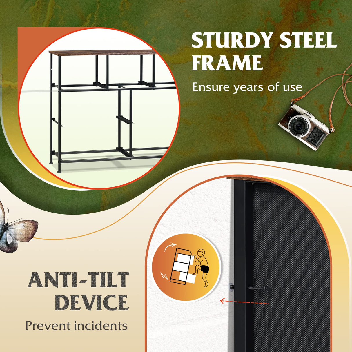 WLIVE Dresser TV Stand, Entertainment Center with Fabric Chest of Drawers for Bedroom, Media Console Table with Metal Frame and Wood Top for TV up to 45 inch, Rustic Brown Wood Grain Print WLIVE