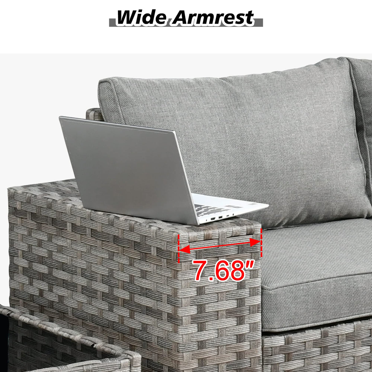 HOOOWOOO Outdoor Patio Sectional Furniture Sofa Set with Propane Gas Fire Pit Table,9 Piece Modern Wicker Couch with Swivel Chair,Modular L Shaped Conversation Seating Set with Wide Arm(Dark Grey) HOOOWOOO