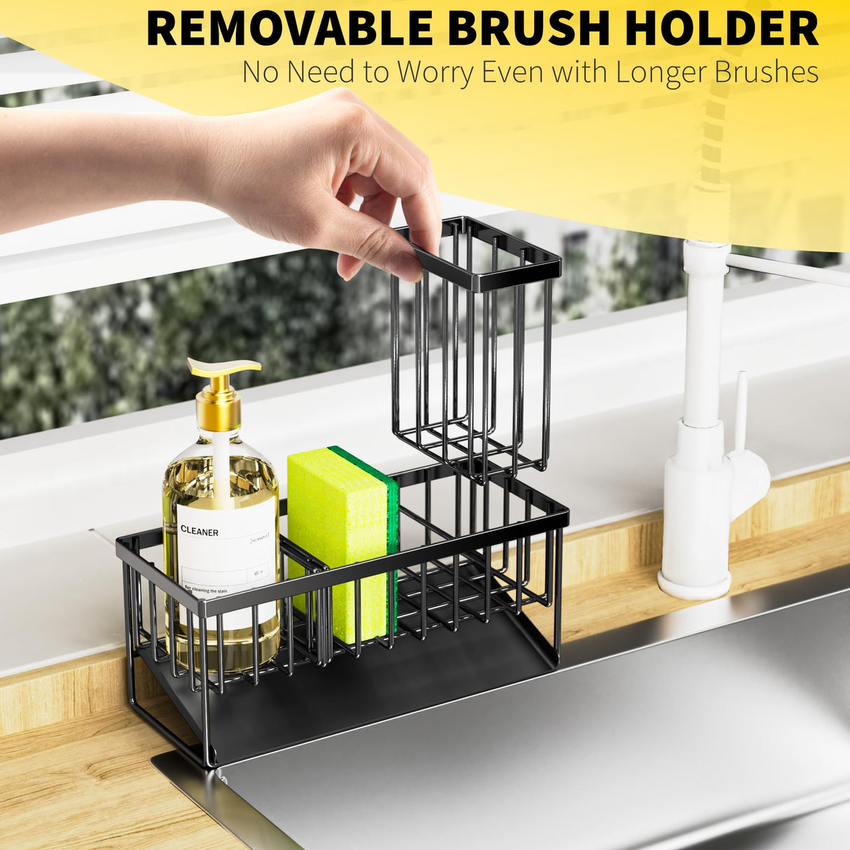 Cisily Sink Caddy, Sponge Holder for Kitchen Sink, Kitchen Sink Organzier with High Brush Holder, Rustproof Stainless Kitchen Gadgets Sink Accessories, Organizadores de Cocina, Patent 1038566S Cisily