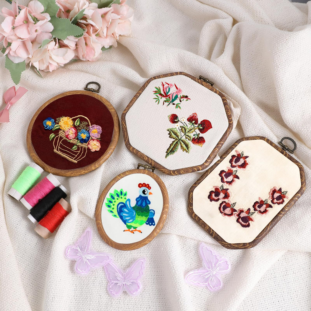 9 Pcs Large Embroidery Hoop Frame Imitated Wood Display Frame Wooden Embroidery Hoops Cross Stitch Hoop Ring for Art Craft DIY Sewing and Hanging Ornaments Circle Oval Octagonal SynHHergyx