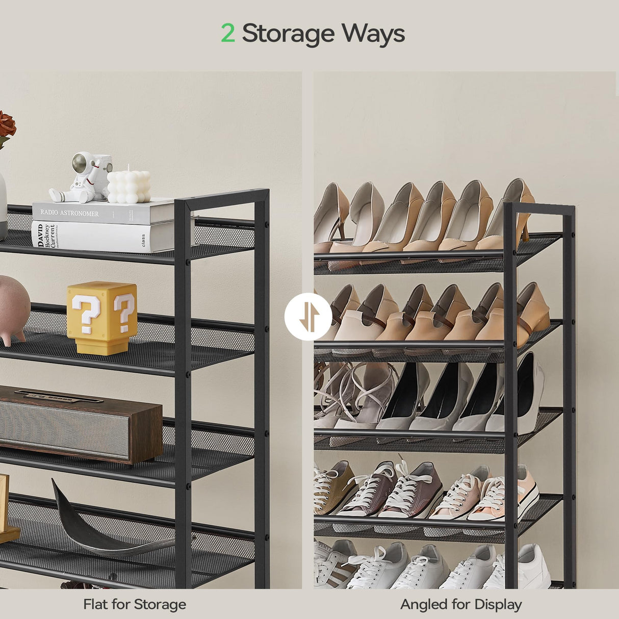 Nunsino Shoe Rack, Long Shoe Organizer,Max Holds 62 Pairs,10 Tier Metal Shoe Storage Shelf,5-Tier Stackable Shoes Organizer for Garage, Entryway,Black Nunsino