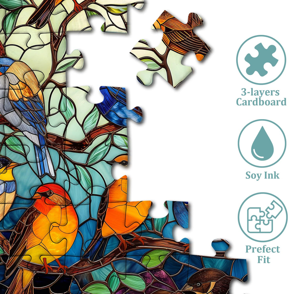 Stained Glass Puzzle Bird Puzzles for Adults 1000 Pieces, Round Bird Tree Jigsaw Puzzle, Impossible Hard Difficult Challenging Puzzles for Adults PICKFORU