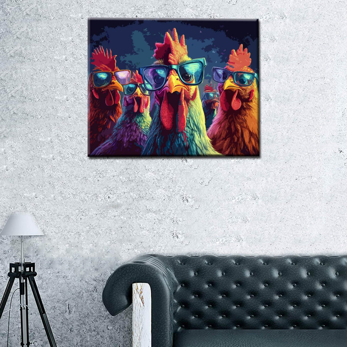 Five Roosters with Sunglasses DIY Paint by Numbers for Adults Funny Farm Animal DIY Digital Oil Painting Framhouse Chicken Painting Kits Canvas Acrylic Paint Room Decor 16x20Inch Without Frame Tucocoo