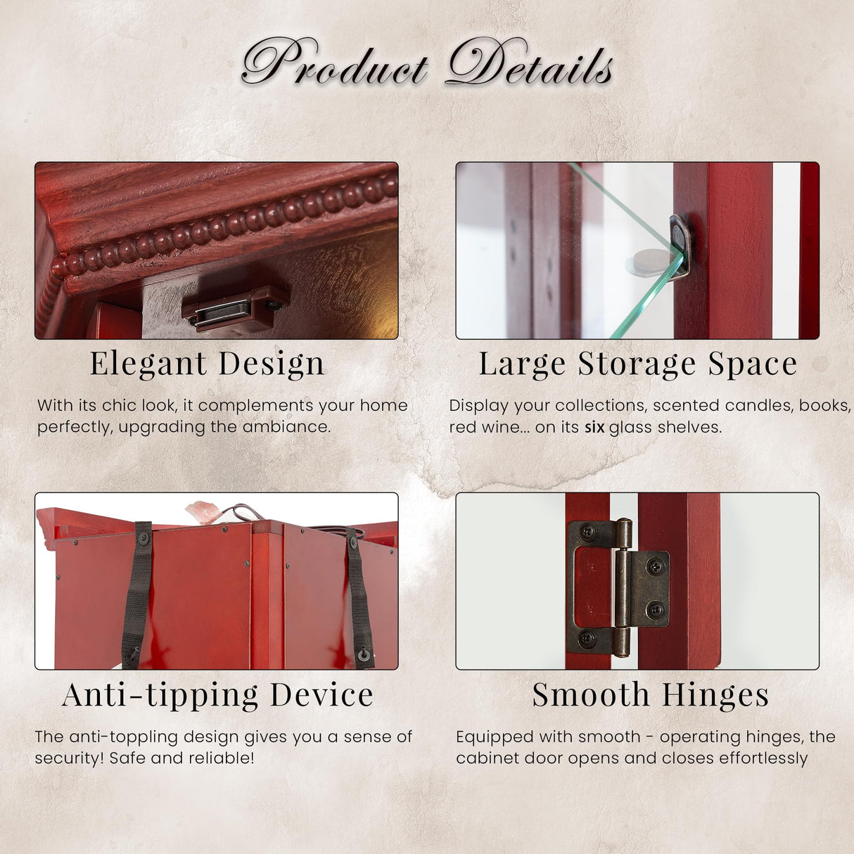 Eyisean Lighted Corner Curio Cabinet 70" Glass Display Cage with 6 Tempered Adjustable Shelves, Freestanding Home Bar Cabinet with Door, Rack for Liquor Storage and Living Room (Cherry) Eyisean