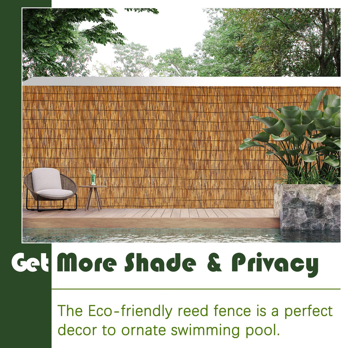 Barydat 1 Pcs 4 x 16.4 ft Bamboo Privacy Screen, Reed Fence Roller Patio Decorative Fences Reed Screen Curtain for Garden Backyard Patio Balconies Barydat