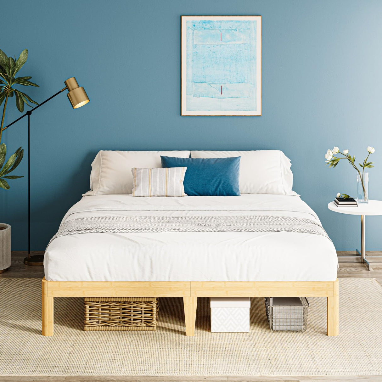 LAKKURI 12 Inch High Bamboo Wood King Size Bed Frame Platform, Steel Slat Support King Bed Frame, Sturdy, No Box Spring Needed, Easy Assembly, Noise Free LAKKURI