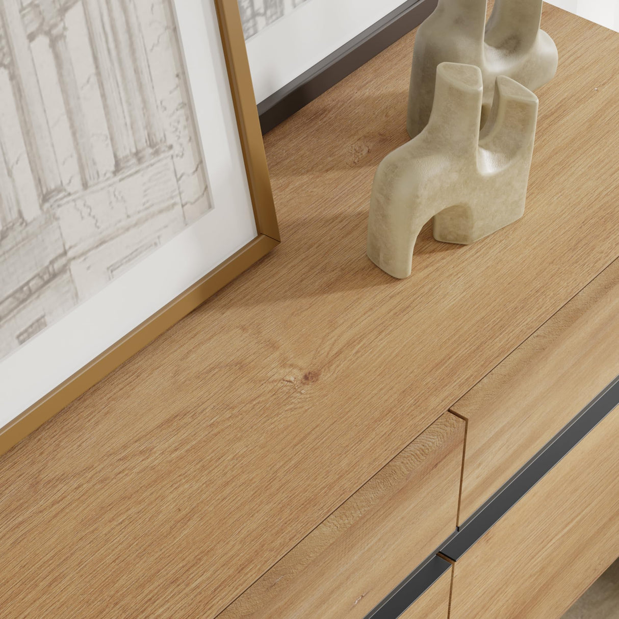 WAMPAT Modern TV Stand with Storage Cabinets for 110 Inch TV, Wood TV Entertainment Center TV Media Console Table with Metal Leg for Living Room,Oak WAMPAT