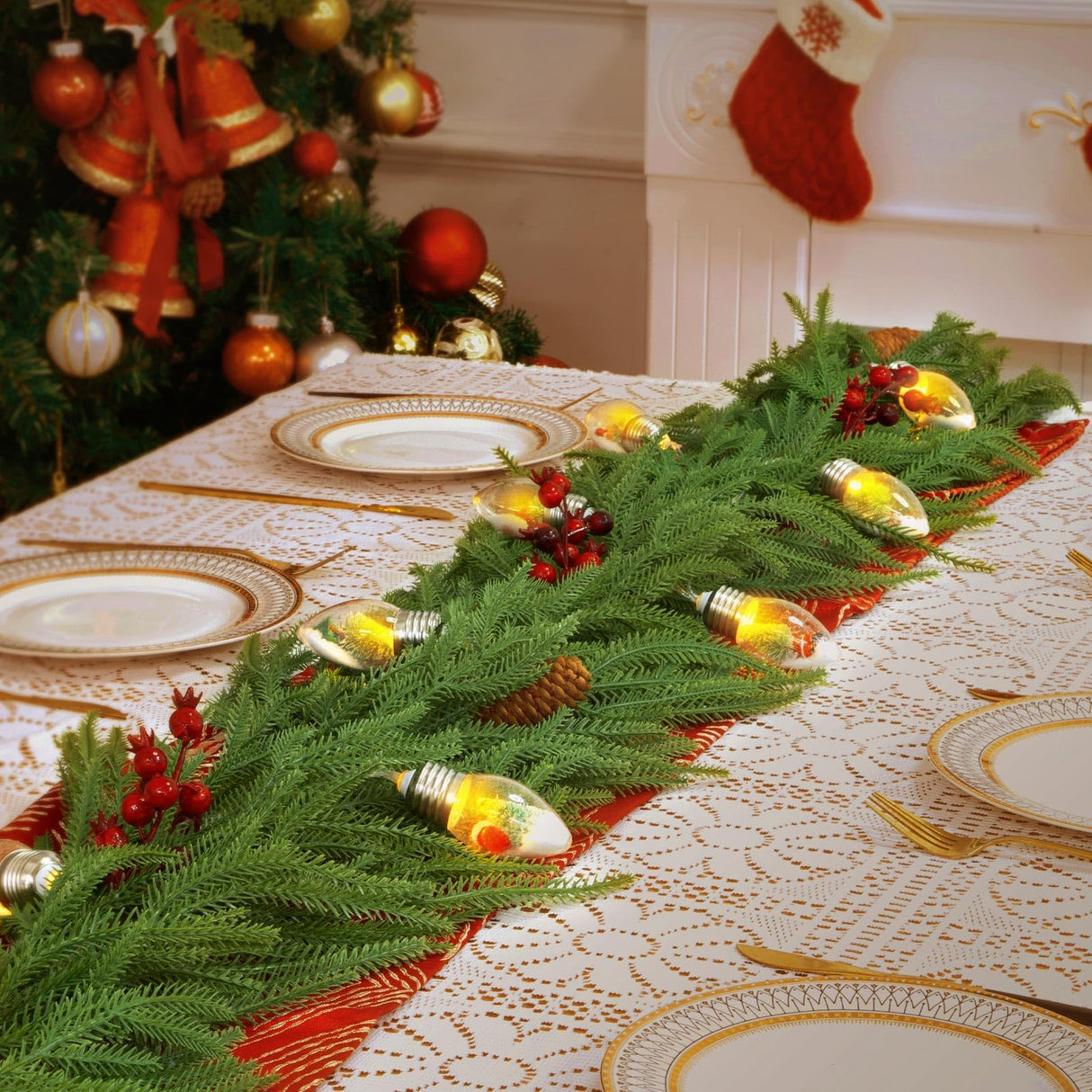Christmas Garland for Mantle, Norfolk Pine Garland Artificial Greenery Garlands for Table, Wall, Mantle, Indoor, Outdoor Christmas Decorations(1 PCS, 6 FT) HKKDKTA