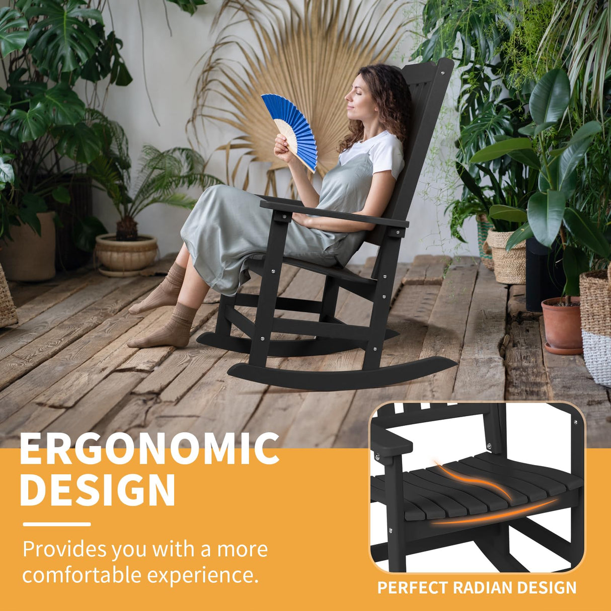 Mguio Outdoor Rocking Chairs Set of 2, Porch Rocker with High Back, Patio Rockers Set of 2, HDPE Weather Resistant Rocking Chairs for Patio, Garden, Backyard, 380lb Mguio