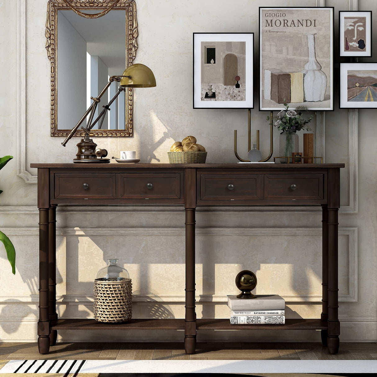 Merax Wood Narrow Console Table with Drawers and Bottom Shelf for Entryway Hallway Front Door Espresso Merax