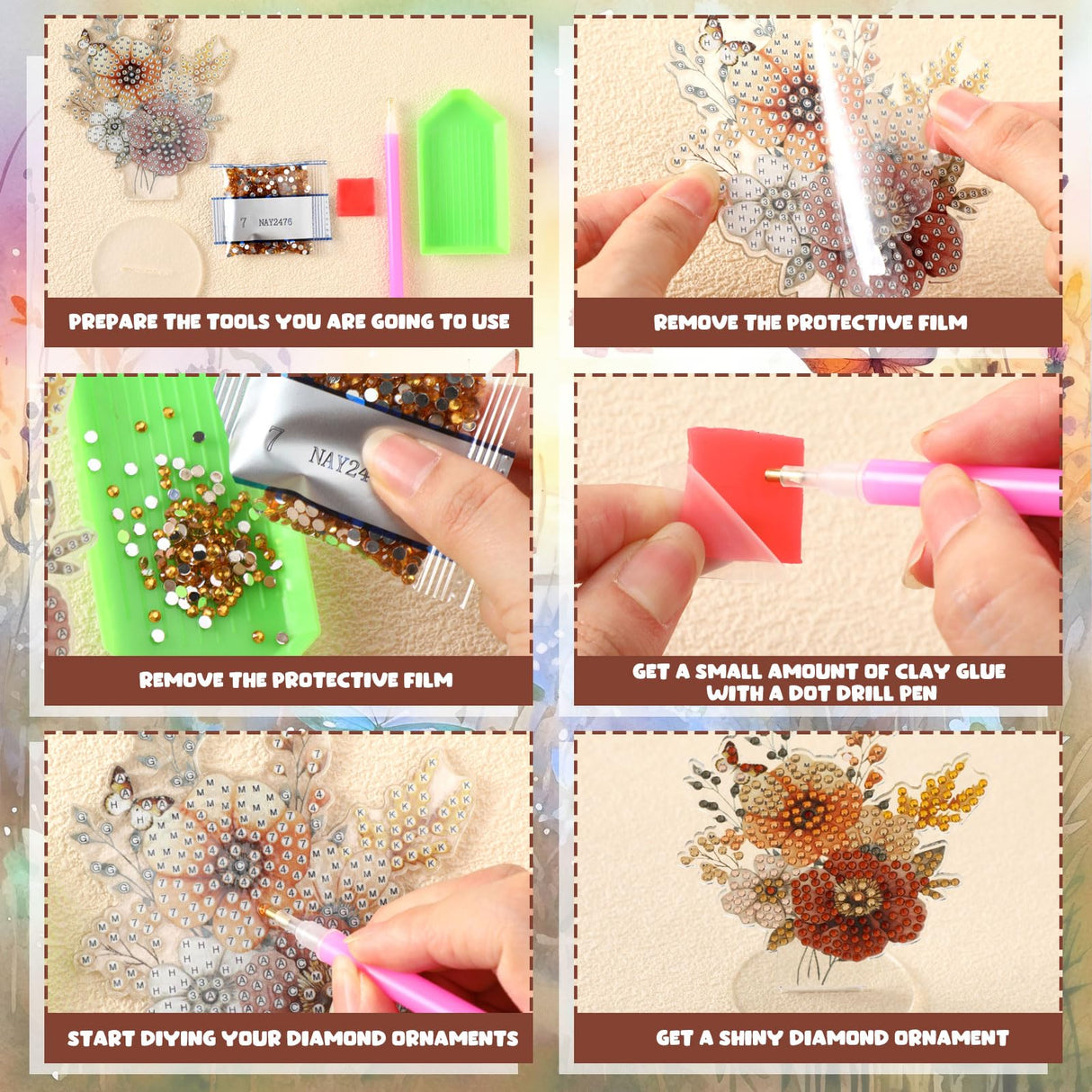 Kosiz 9 Pcs Thanksgiving Diamond Painting Tabletop Decorations Fall Wildflower Diamond Art Kits for Adults Double Sided Acrylic Flower Centerpiece for Tables DIY Crafts Party Decor Thanksgiving Gifts Kosiz