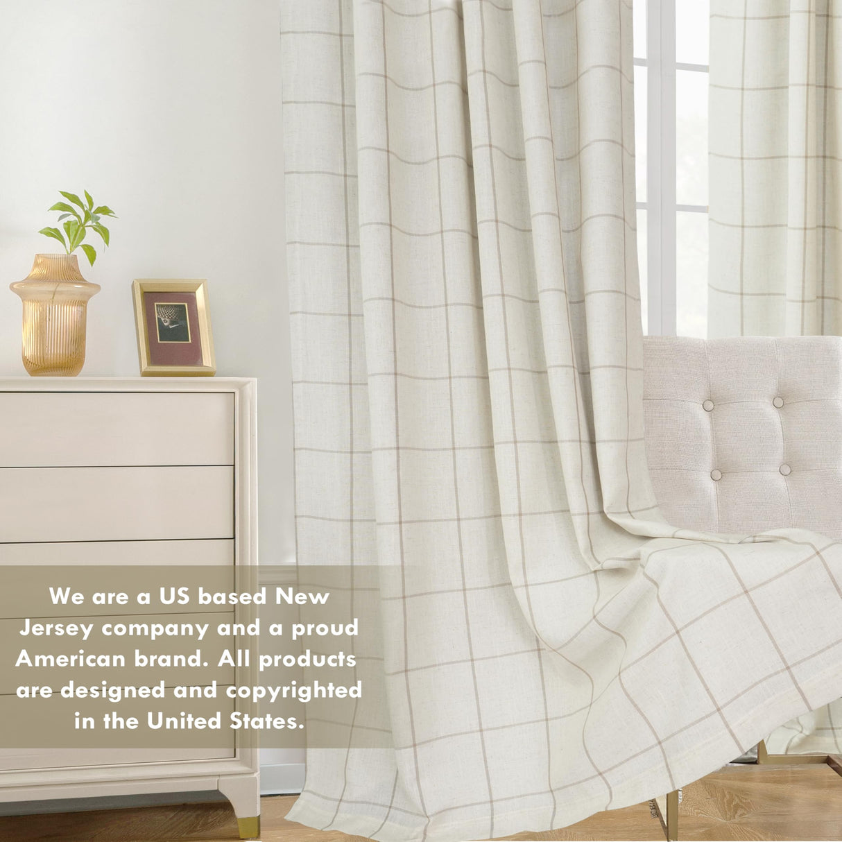 DriftAway 2 Panels 100% Blackout Windowpane Plaid Linen Curtains Double Layer Drapes for Bedroom 84 Inches Long Farmhouse Thermal Insulated 3.25 Inch Rod Pocket Back Tab for Living Room Taupe DriftAway