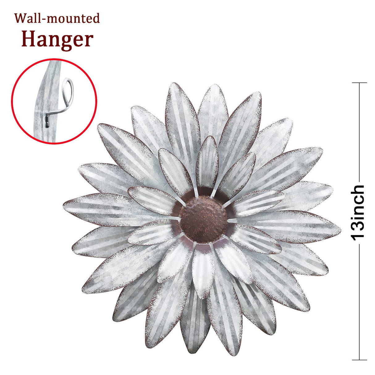 WKHOMEDECO Galvanized Farmhouse Metal Flowers Wall Decor Inspirational,Wall Decor Hanging for Indoor Outdoor Home Bedroom Living Room Office Porch Patio Garden Fence 13Inch,Handmade Gift, Set of 2 WKHOMEDECO