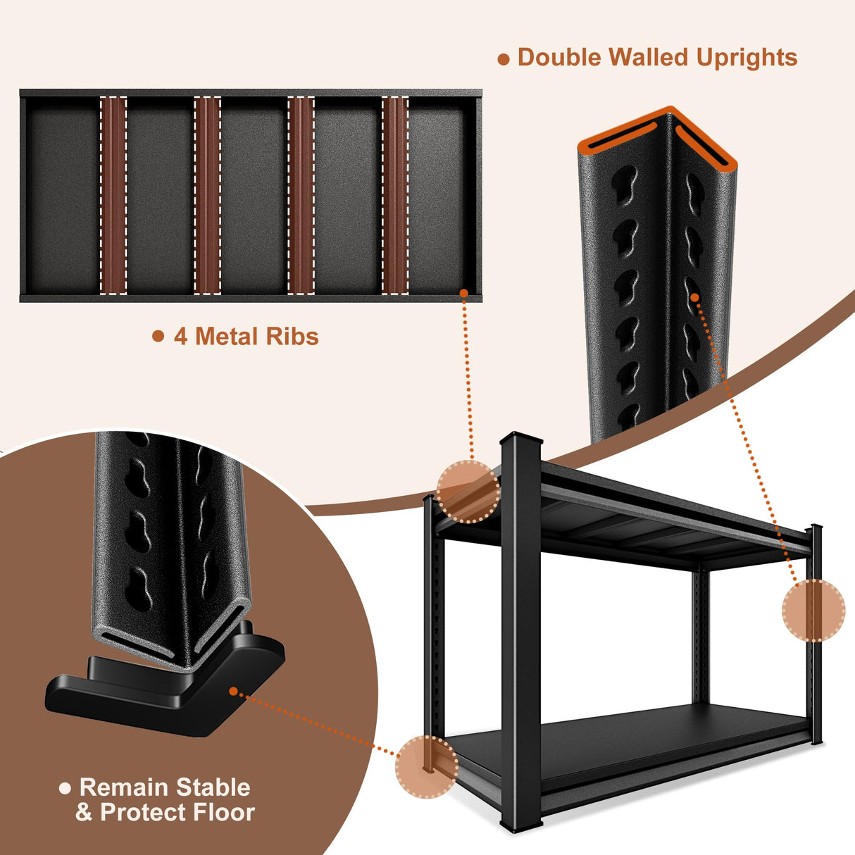Rufokisa 48" W 2-Tier Garage Shelving Heavy Duty, 1120LBS Loads Garage Storage Shelves, Metal Shelving Units and Storage Racks, Industrial Utility Shelf Heavy Duty,48" Wx16 Dx39 H, Black Rufokisa