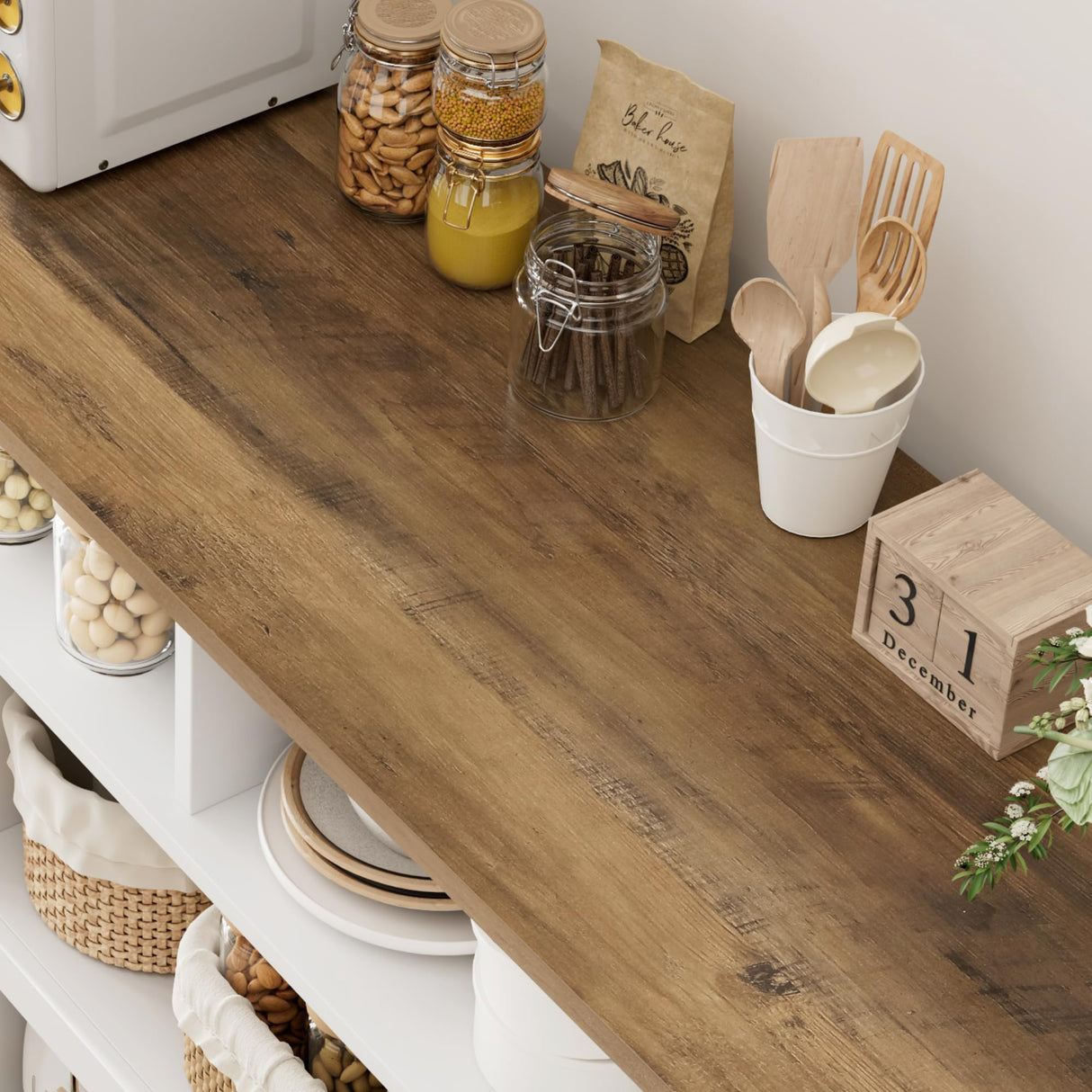 HOSTACK 55'' Sideboard Buffet Cabinet with Storage, Barn Doors Coffee Bar Station, Wood Kitchen Storage Cabinet with Shelves, Modern Farmhouse Console Table for Dining Room, Living Room, White HOSTACK