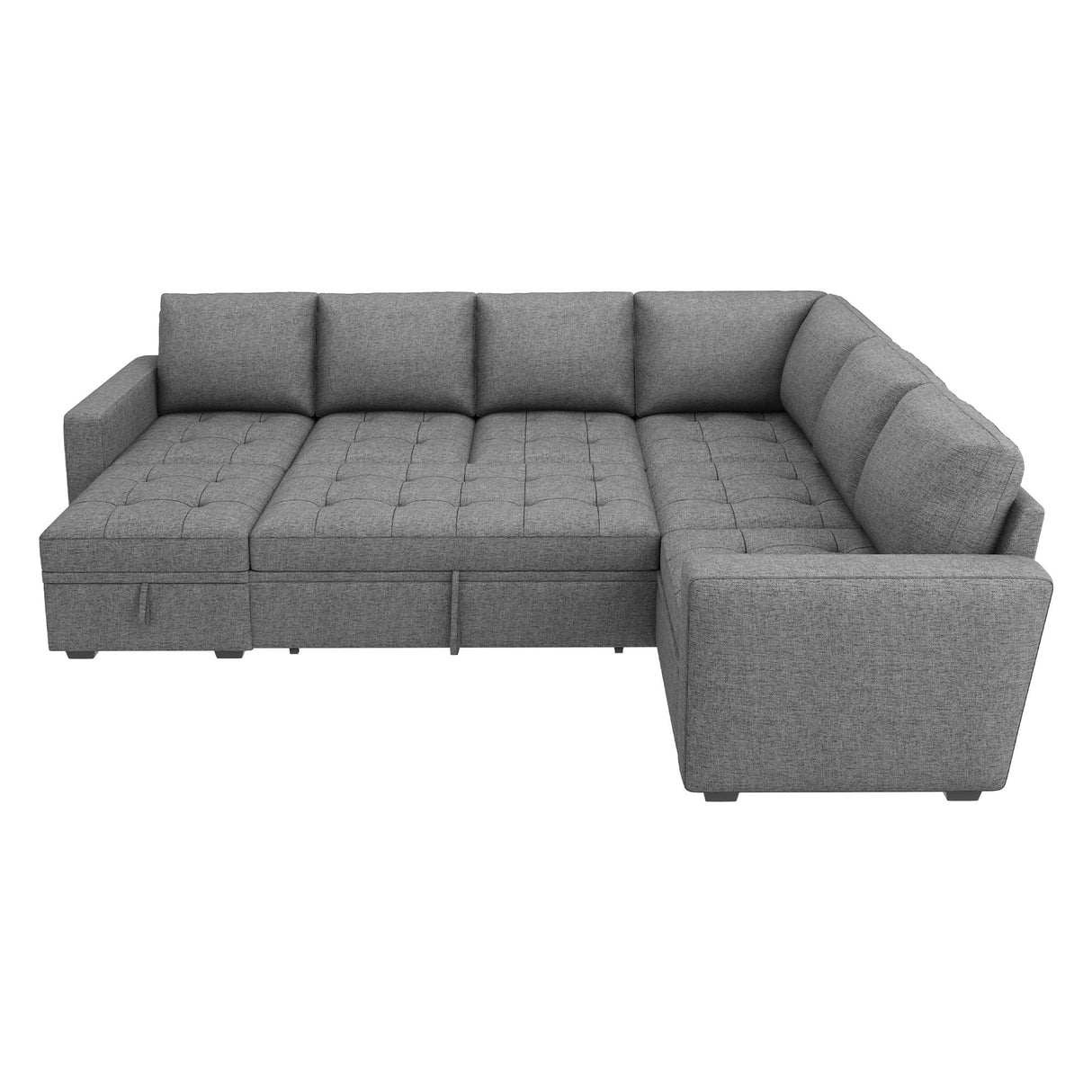 HONBAY Modular Sectional Sleeper Sofa with Pull Out Bed, Convertible L Shaped Sectional Couch with Storage Seat, Sectional Couches for Living Room,Grey HONBAY