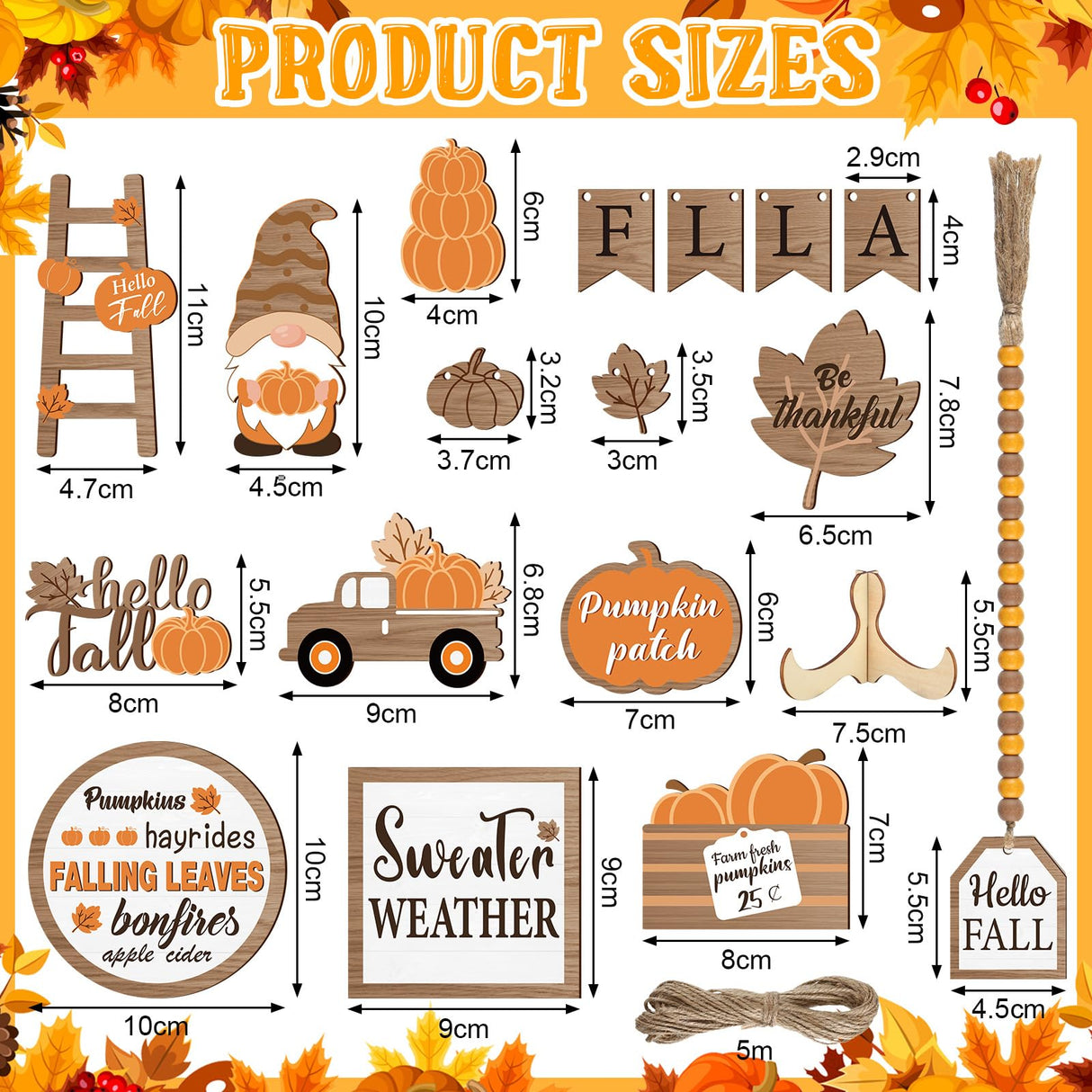 Maitys 21 Pcs Fall Thanksgiving Tiered Tray Decor Set Fall Pumpkin Gnome Truck Wood Sign Rustic Farmhouse Decor Hello Fall Wood Bead Decorative Tabletop Sign for Autumn Thanksgiving Day(Rustic) Maitys