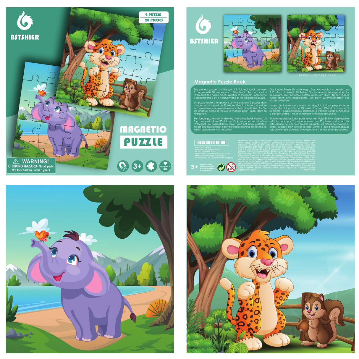 Travofun Magnetic Puzzles for Kids Ages 3-5,20 Piece Jigsaw Animal Puzzles for Toddlers 2-4,Children Travel Activity Toys Games for 3 4 5 6 Years Boys in Car Airplane,Learning Magnet for Road Trip BST SHIER