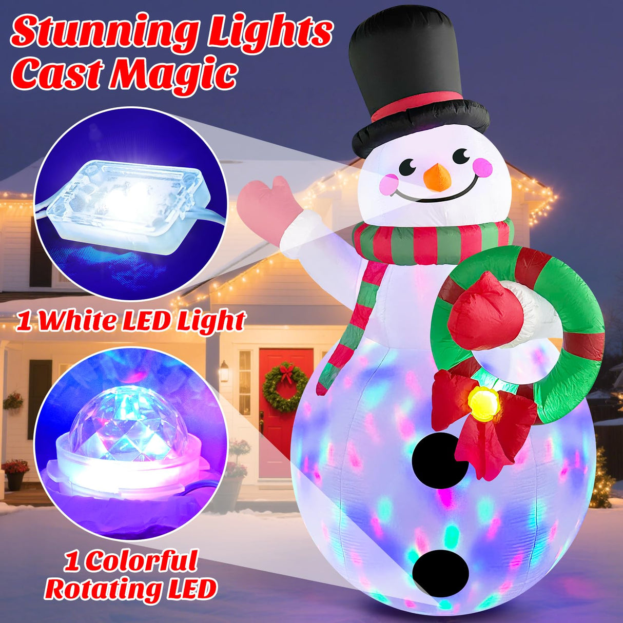 Christmas Inflatables Decorations Outdoor Blow Up Yard Snowman Rotating Led Lights, 8 Ft Tall Funny Large Merry Xmas Blowup Snow Man Outside Figures Vacation Front Lawn Holiday Winter Big Decor MICOCAH