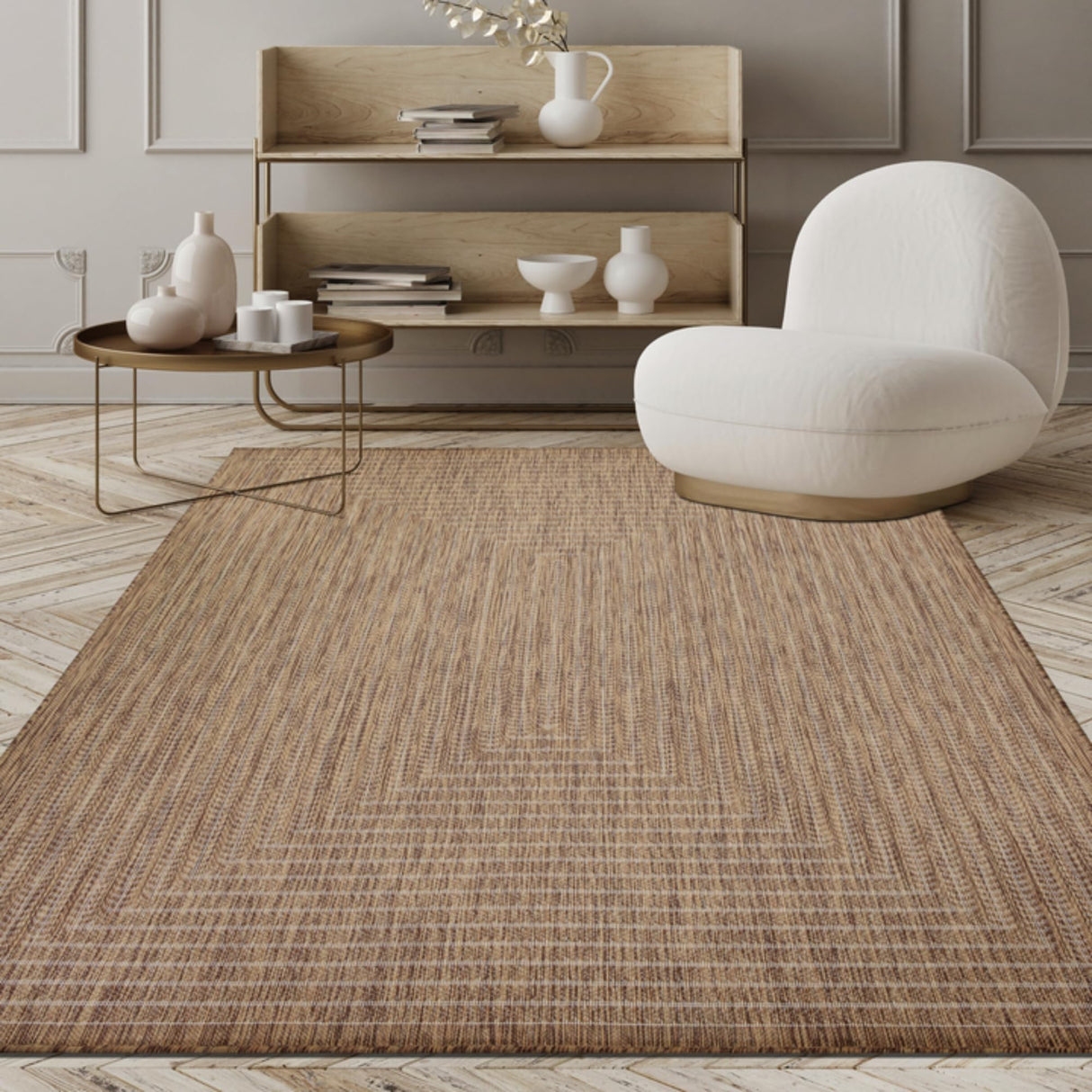 Adiva Rugs Outdoor Indoor Area Rug, Weather Resistant, Easy to Clean, Stain Resistant Floor Mat for Dining Room, Backyard, Deck, Patio (Wooden, 5' x 7') Adiva Rugs