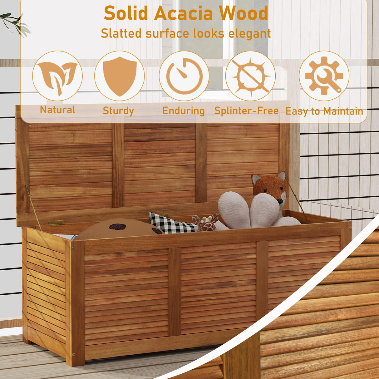 RELAX4LIFE Deck Box Acacia Wood, 46 Gallon Backyard Storage Bin Container for Patio Furniture Cushions, Pillows, Garden Tools, Pool Accessories, Wooden Porch Bench, Indoor Outdoor Storage Box (46 Gal) RELAX4LIFE