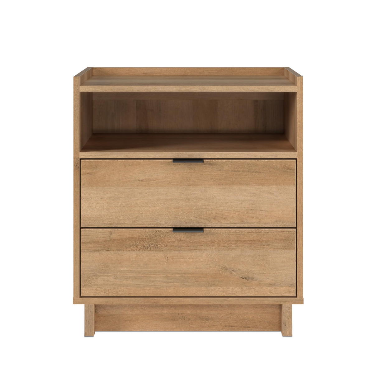 Prepac Simply Modern Nightstand Bedside Table, Natural Oak Nightstand for Bedroom, End Table with 2 Drawers and Open Shelf 23.75" W x 26.75" H x 16" D Prepac