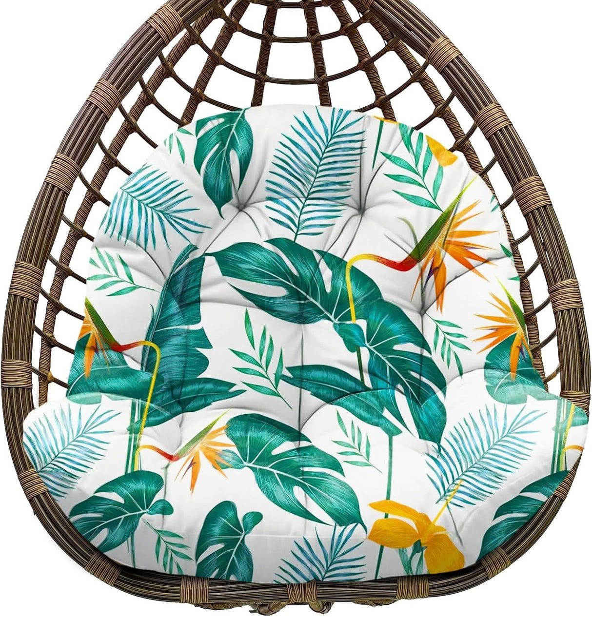 Uthem Waterproof Egg Chair Cushion Replacement Outdoor Hanging Egg Chair Cushion 47x35x7 Inches Thicken Chair Cushions with Ties, Yellow-Green Leaf Uthem