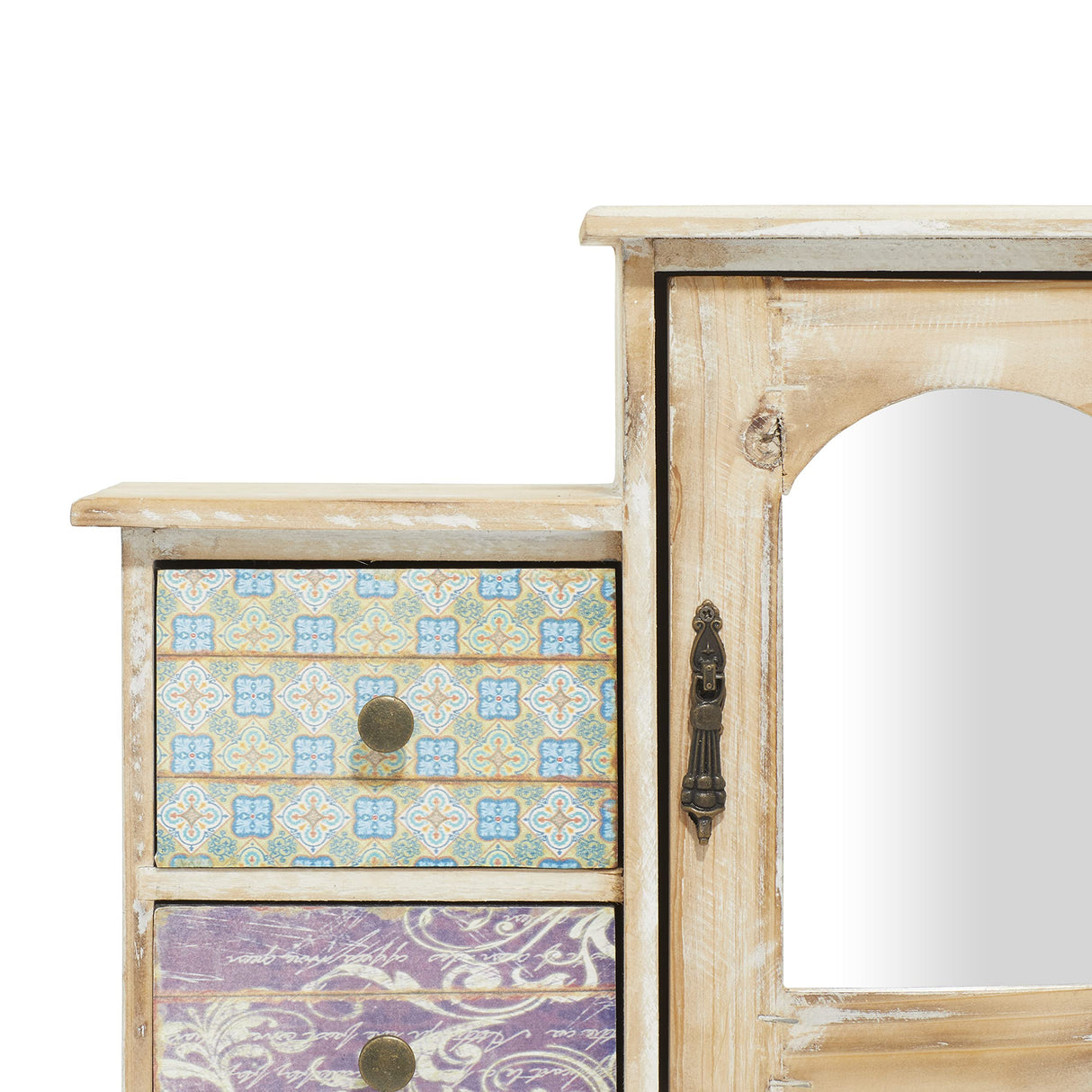 Deco 79 Wooden Decorative Jewelry Box 7 Drawers Jewelry Organizer with Patchwork Patterns, Jewelry Holder 18" x 6" x 16", Light Brown Deco 79