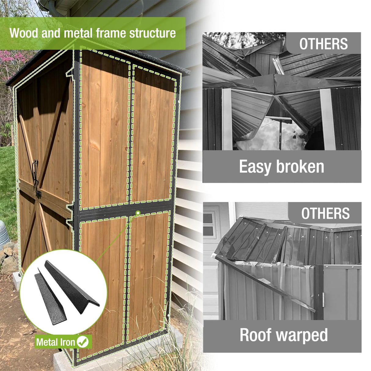 Outdoor Storage Shed with Metal Frame,Large Wooden Tool Cabinet with Adjustable Shelfs, House Garden Shed for Backyard Garden Patio Lawn GUTINNEEN