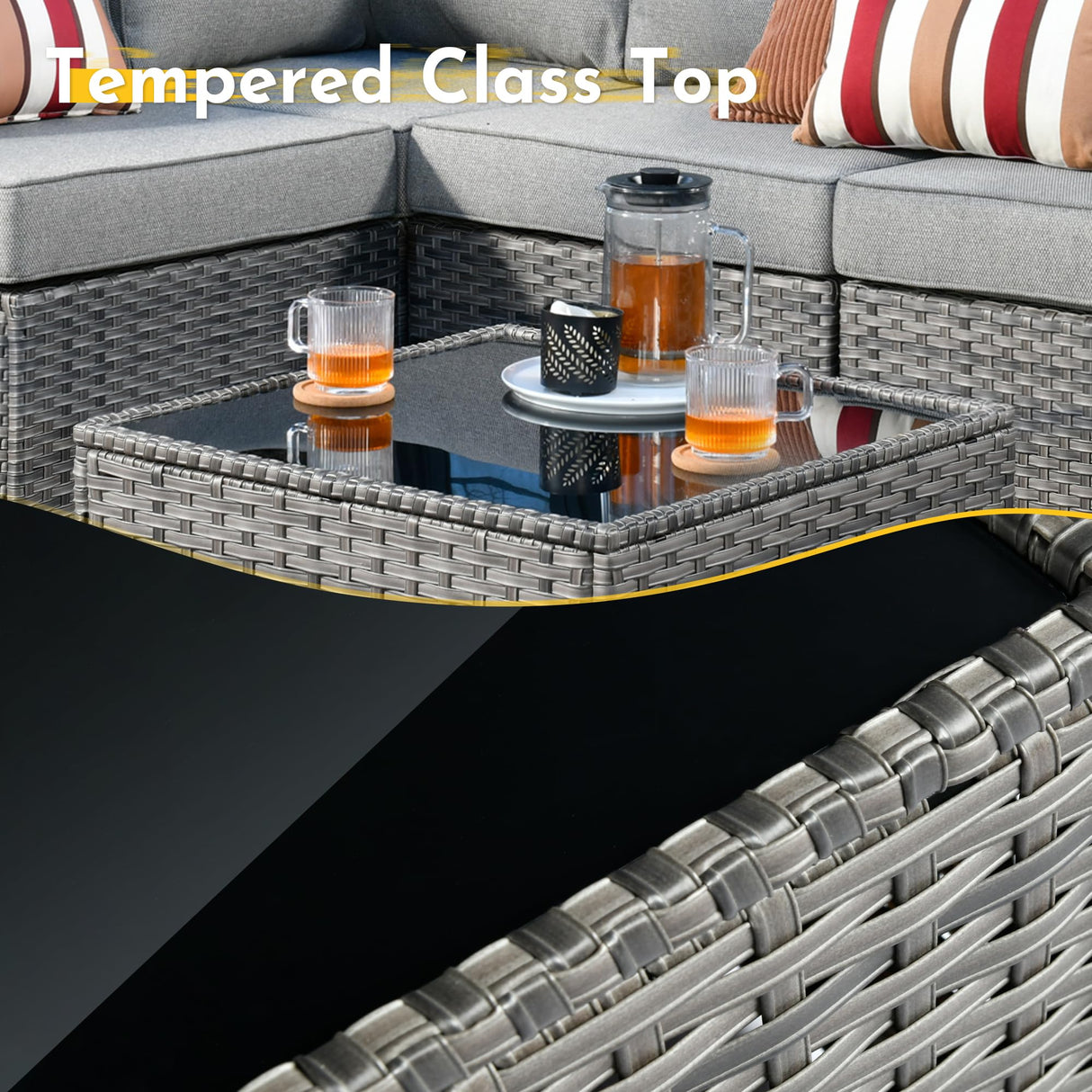 Weaxty 5 Pieces Wicker Patio Furniture Sets, Outdoor Sectional Sofas with Coffee Table, Thicken Cushion All Weather Rattan Patio Conversation Couch Set for Porch Balcony Yard Poolside, Dark Grey weaxty W