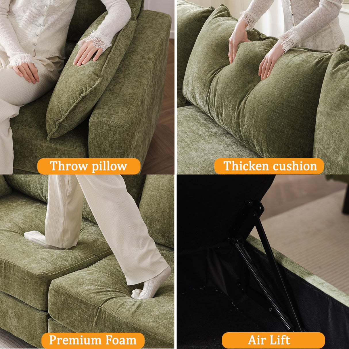 liuyefisher 53'' Loveseat Sofa with All Seats Storage, Modular Sectional Couch with Deep Seat,Oversized Comfy Couch with Throw Pillows,Single Sofa Chair for Living Room,Bedroom,Chenille,Green liuyefisher