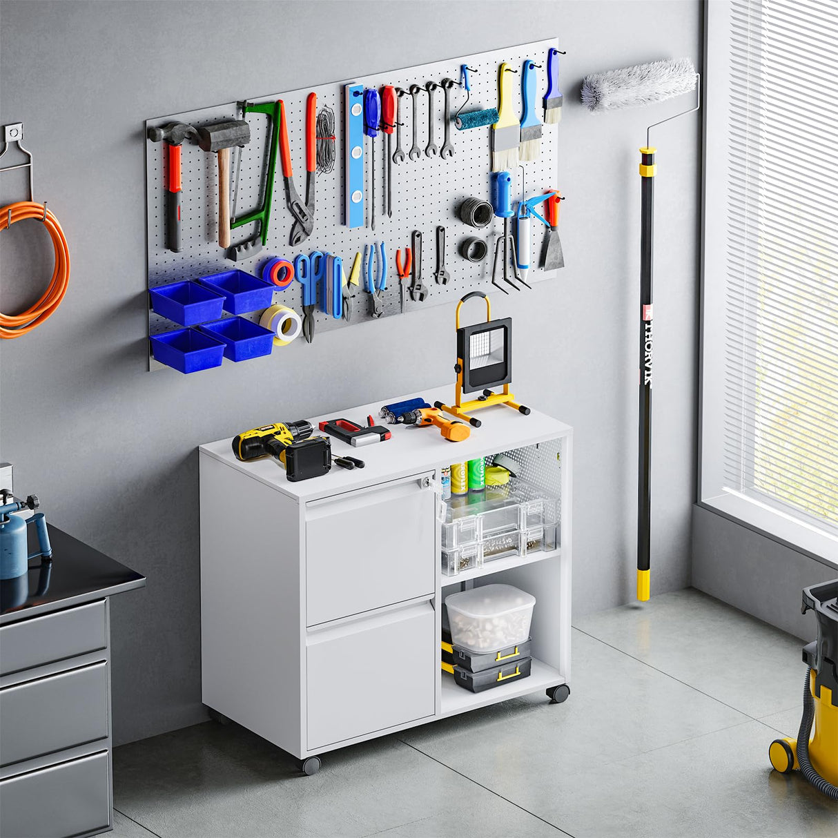 Yizosh 2-Drawer Metal File Cabinet with Lock, Mobile Lateral Filing Cabinet, Printer Stand with Adjustable Storage Shelves for Home Office (White) Yizosh