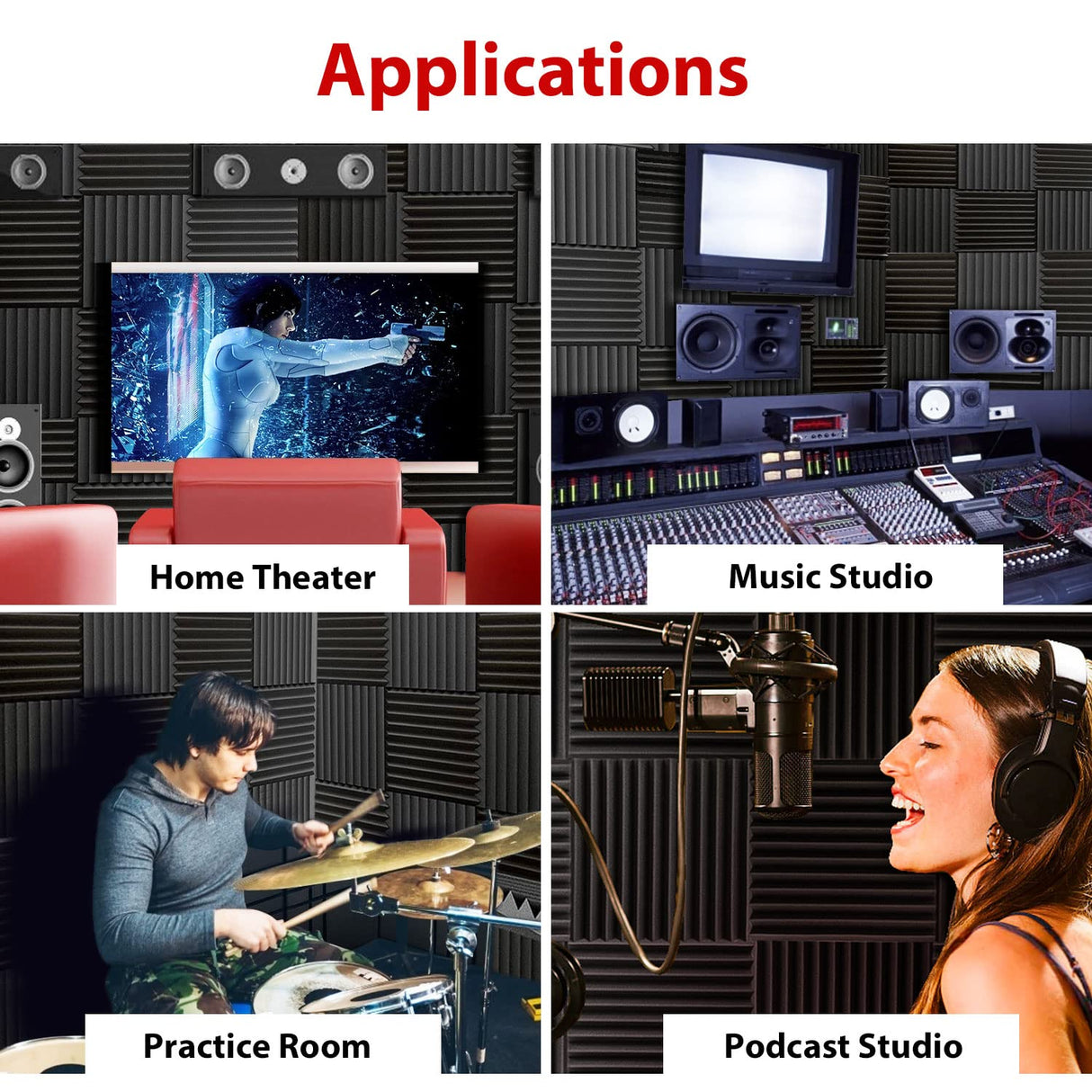 FONESO Acoustic Panels, High Density Soundproof Foam Panels for Walls, Sound Absorbing Panels, Acoustic Foam Panels Fire Resistant for Studio Recording (Black, 1"x12"x12" 12Pack) Foneso