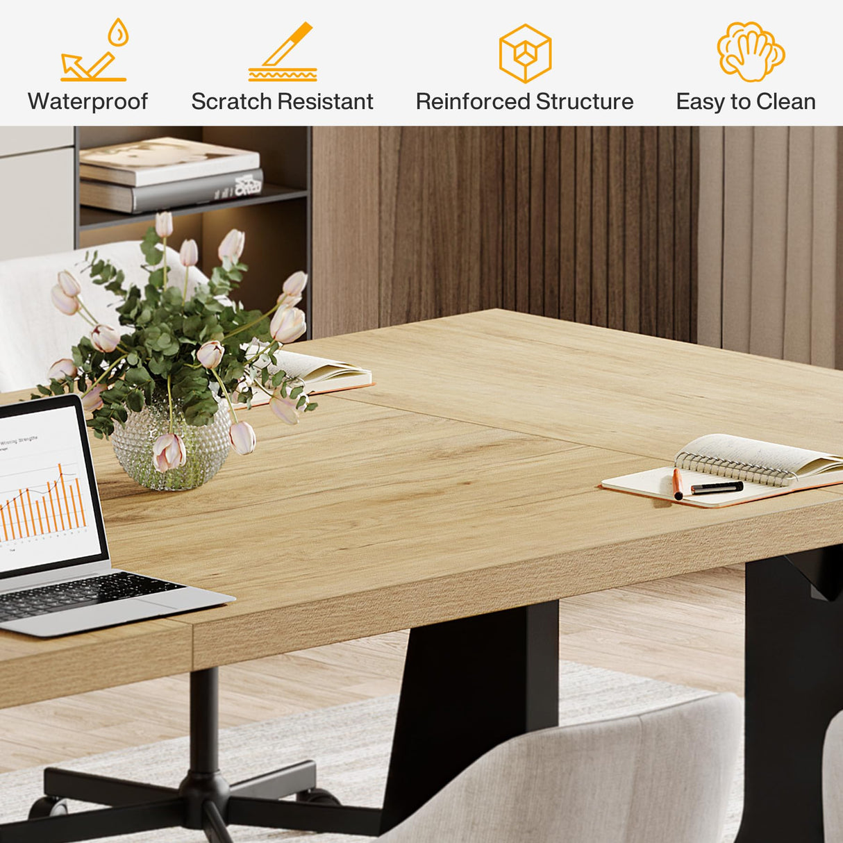 Tribesigns Large Conference Table, 70.9 Inches Rectangular Office Desk, Rustic Wood Conference Meeting Room Table for 6-8 People, Business Seminar Tables, Breakroom, Reception Office Furniture, Oak Tribesigns