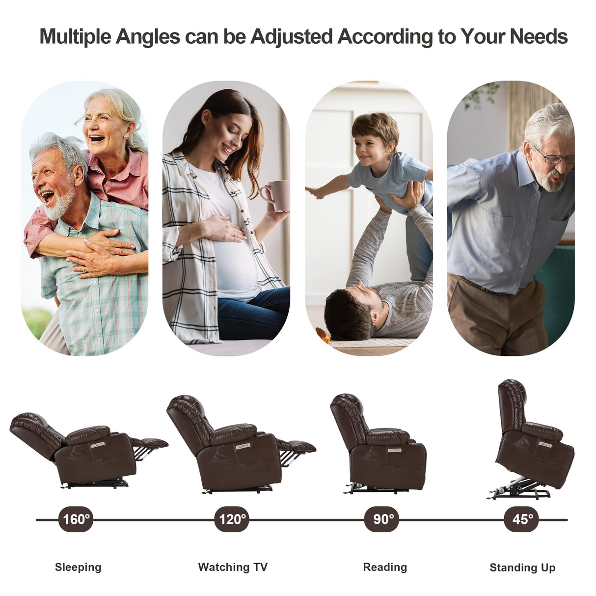 Outspurge Power Lift Recliner Leather Chair Sofa with Massage & Heat, Lazy Boy Chair with Cup Holders, USB & Type-C Ports, Remote Control (Brown) Outspurge