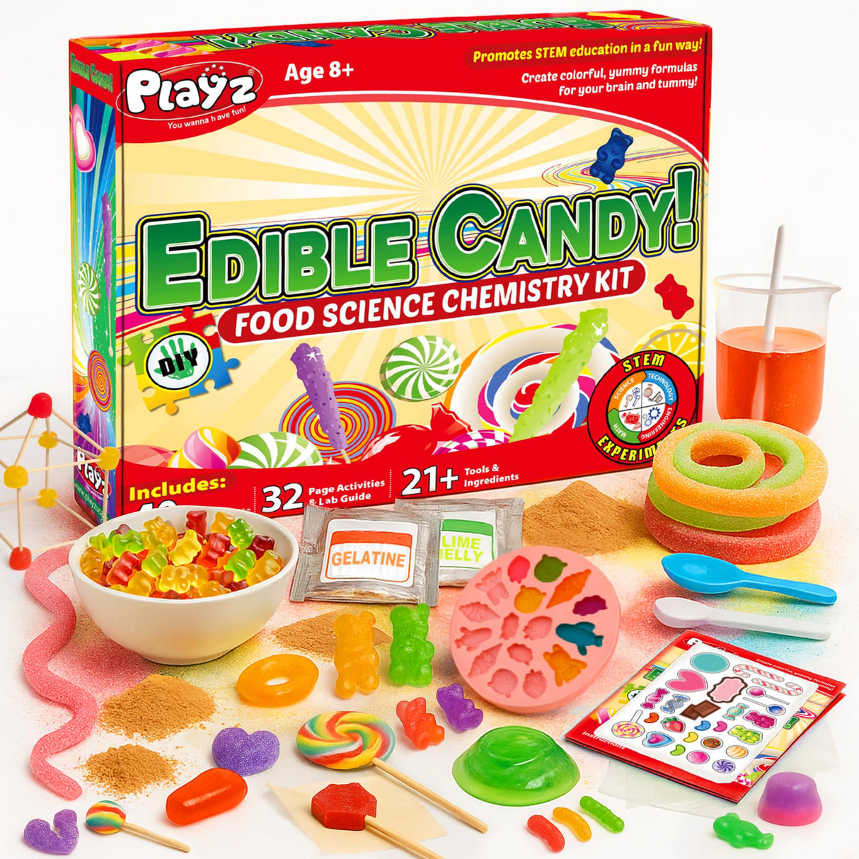 Playz Edible Candy Making Science Kit for Kids Ages 8-12 Years Old - Food Science Chemistry Kid Science Kit with 40 Experiments to Make Your Own Chocolates, Educational Science Kits for Boy & Girls Playz