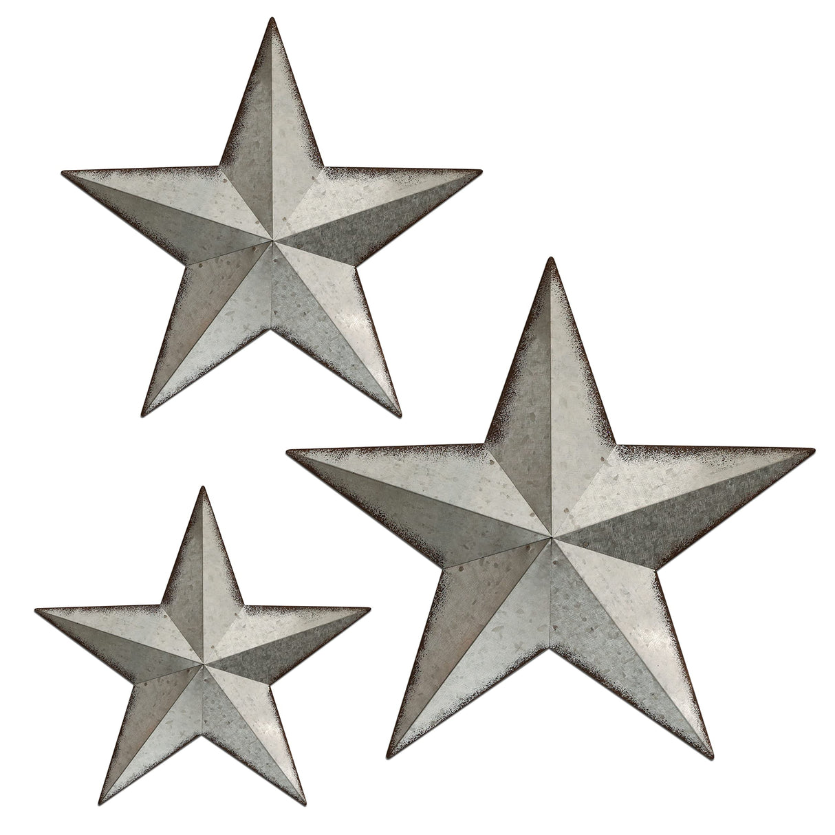 COLLECTIVE HOME - 3 Pcs Metal Barn Star, Galvanized Hanging Wall Decor, Farmhouse Wall Sculpture, 3D 13/11/9.5 Inch Wall Art for Office Living Room Bedroom (Galvanized Star) COLLECTIVE HOME