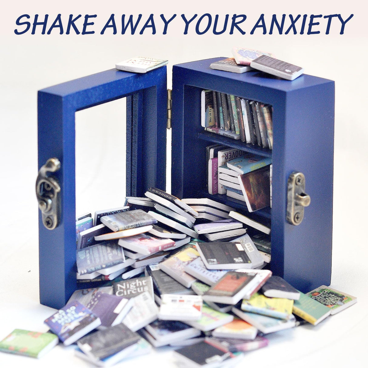 Anxiety Bookshelf Equipped with 60 Mini Books, Ornament Mini, Miniature Library,Miniature Bookshelf Decor,Brands Books,Dollhouse Bookcase Generic