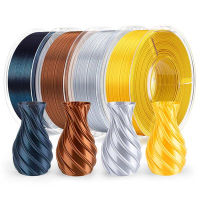 ELEGOO 250g Silk PLA Filament Bundle 1.75mm, 4 Colors 3D Printer Filaments Dimensional Accuracy +/- 0.02mm, 4 Pack 250g Spool, Silk Gold/Silk Silver/Silk Bronze/Galaxy Black