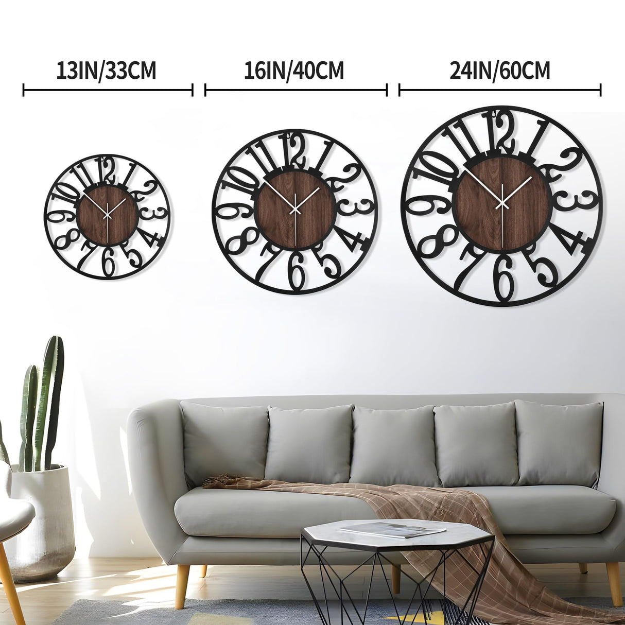 LEIKE Large Wall Clocks,Silent,Non Ticking,Battery Operated Rustic Round Modern Big Wood Wall Clock for Living Room, Bedroom,Kitchen,Farmhouse,Office,Home Decor-16 Inch(Black-Arabic Number) LEIKE