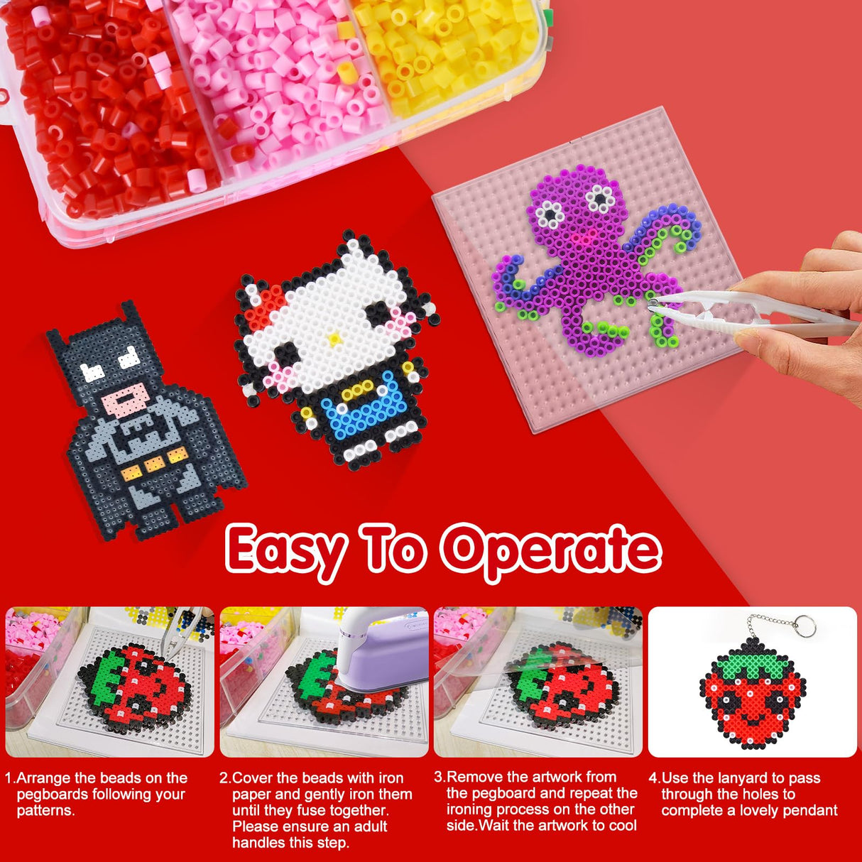 Fuse Beads Kit for Kids: 10000PC Melty Beads Set, 5MM Iron Melting Beads Craft Kit with 8 Pegboards,5 Ironing Paper and Accessories, Arts and Crafts Set Toys Gifts for Boys Girls Christmas Birthday LULUETPUE