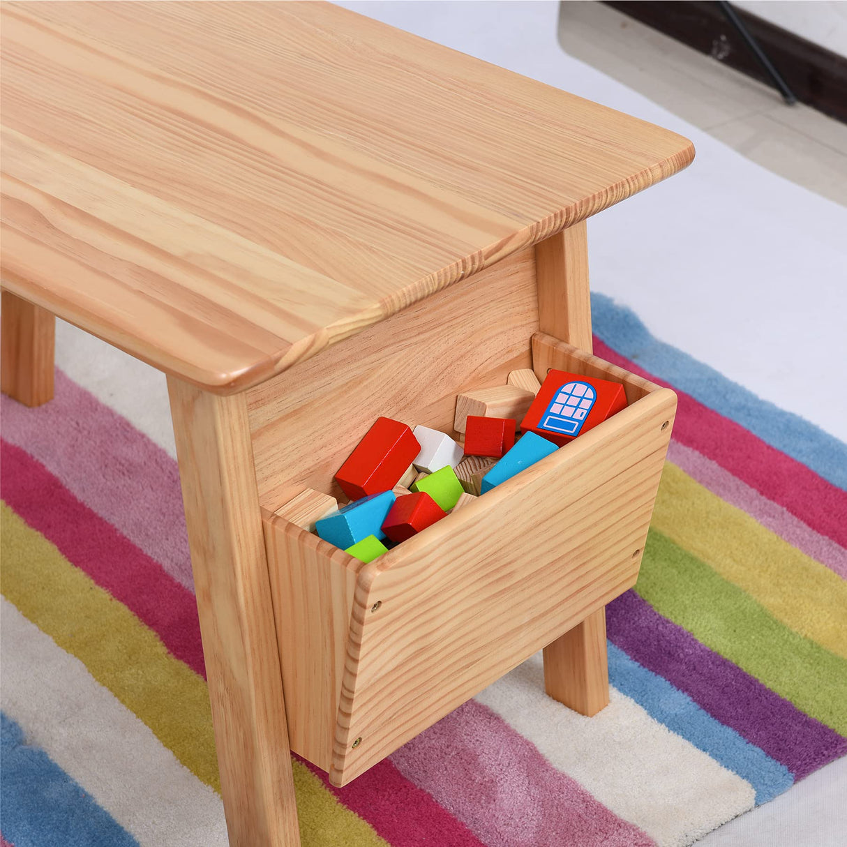 KRAND Kids Solid Wood Table and 2 Chair Set with Storage Desk and Chair Set for Children Toddler Activity Table (Solid Wood/Natural) KRAND