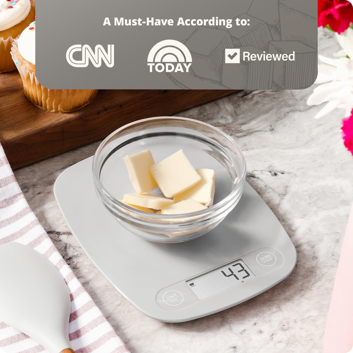 Greater Goods Digital Kitchen Scale - Cooking, Baking, Meal and Food Prep Scale, Weighs in Grams, Pounds and Ounces, Gray Greater Goods