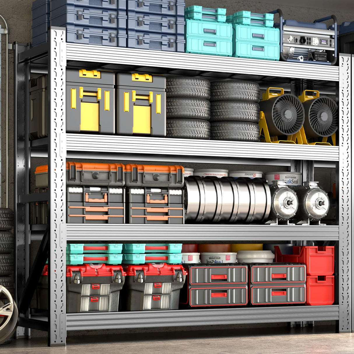 Jrswin 6400LBS Garage Shelving Heavy Duty, 59'' W 4-Tier Adjustable Metal Storage Rack Shelving, Black Industrial Utility Shelf for Garage, Basement, Pantry, Warehouse, 59'' W x 59''H x 24'' D Jrswin