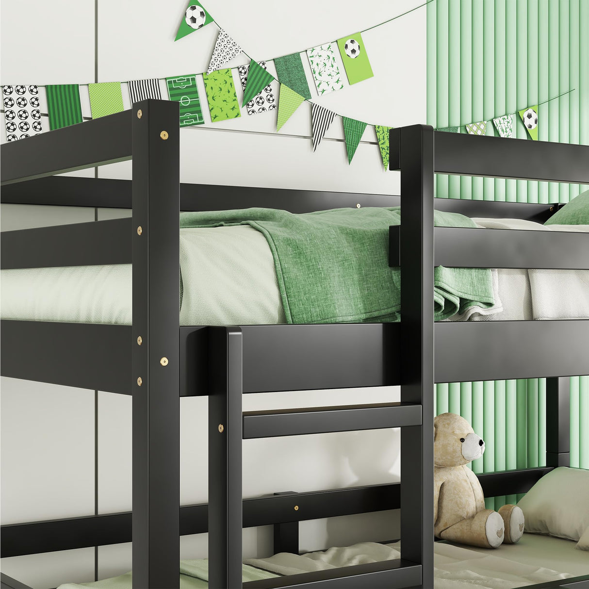 Hommoo Triple Bunk Bed Twin Over Twin Over Twin Wood Bed Frame Convertible Loft Bed for 3 Teens Adults with Ladder and Guardrail for Small Space Bedroom Dorm Black Hommoo